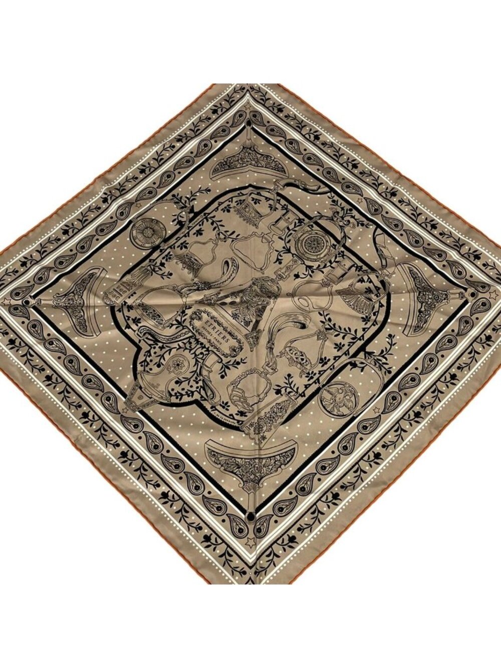 Hermes Scarf Carre 55 Gray Beige Black Multi Etriers
